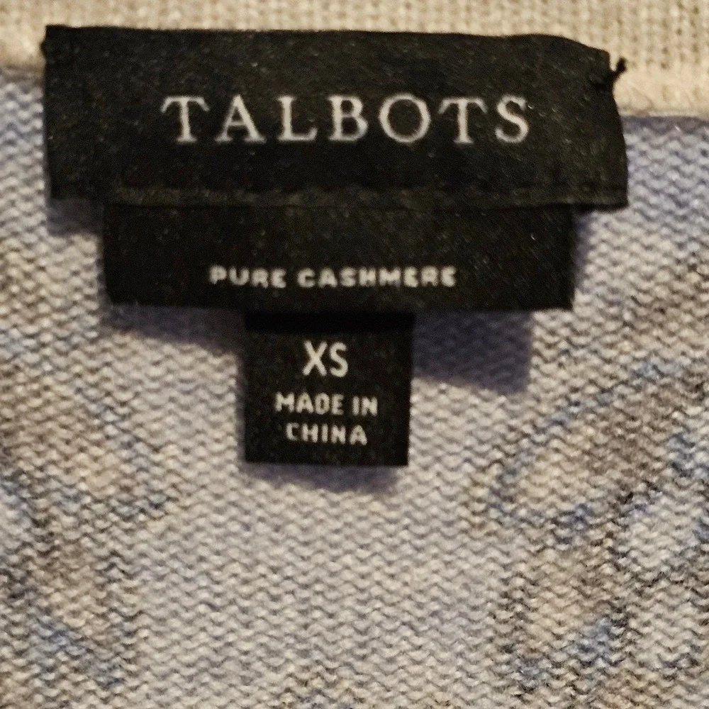 Talbots Pure Cashmere Paisley Print‎ 3/4 Sleeve Sweater XS Blue Gray